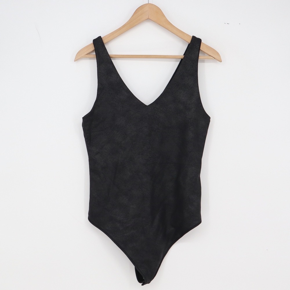Abercrombie & Fitch Bodysuit Womens Medium Soft A&F Black Faux Leather Excellent